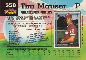 1992 Stadium Club #558 Tim Mauser Back