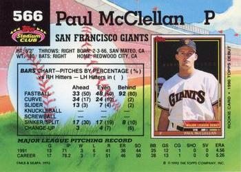 1992 Stadium Club #566 Paul McClellan Back
