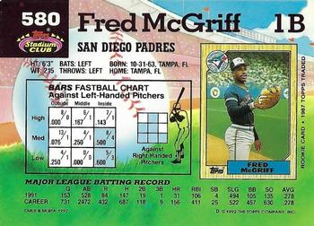 1992 Stadium Club #580 Fred McGriff Back