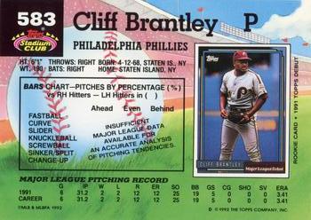 1992 Stadium Club #583 Cliff Brantley Back