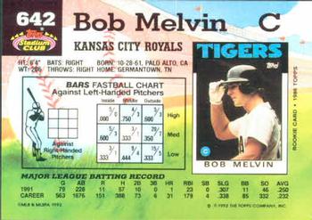 1992 Stadium Club #642 Bob Melvin Back