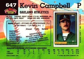 1992 Stadium Club #647 Kevin Campbell Back