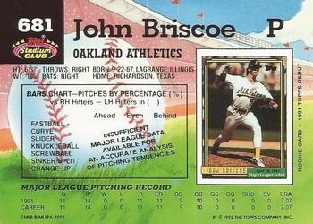1992 Stadium Club #681 John Briscoe Back