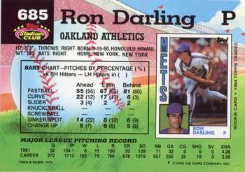 1992 Stadium Club #685 Ron Darling Back