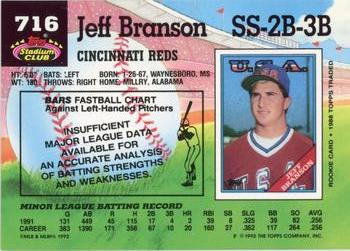 1992 Stadium Club #716 Jeff Branson Back