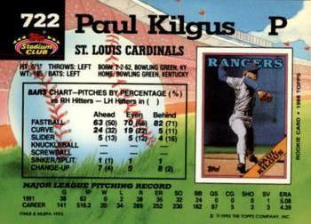 1992 Stadium Club #722 Paul Kilgus Back