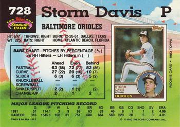 1992 Stadium Club #728 Storm Davis Back