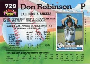 1992 Stadium Club #729 Don Robinson Back
