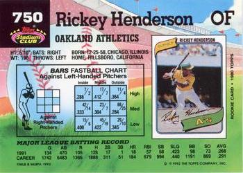 1992 Stadium Club #750 Rickey Henderson Back