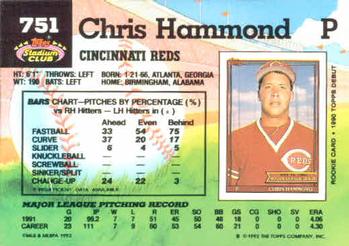 1992 Stadium Club #751 Chris Hammond Back