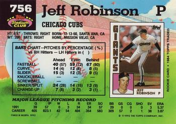 1992 Stadium Club #756 Jeff Robinson Back