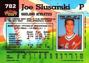 1992 Stadium Club #782 Joe Slusarski Back