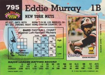 1992 Stadium Club #795 Eddie Murray Back