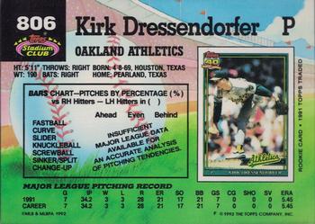 1992 Stadium Club #806 Kirk Dressendorfer Back