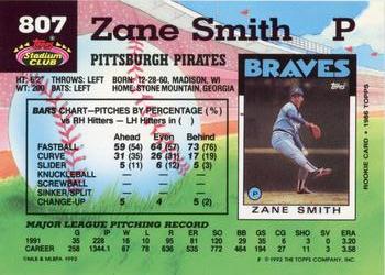 1992 Stadium Club #807 Zane Smith Back