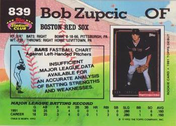 1992 Stadium Club #839 Bob Zupcic Back