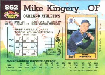 1992 Stadium Club #862 Mike Kingery Back