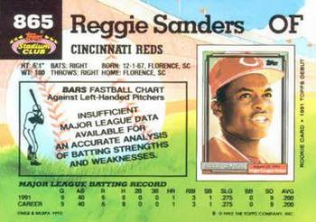 1992 Stadium Club #865 Reggie Sanders Back