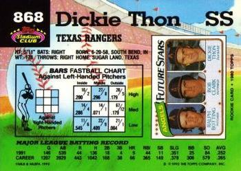1992 Stadium Club #868 Dickie Thon Back