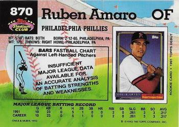 1992 Stadium Club #870 Ruben Amaro Back