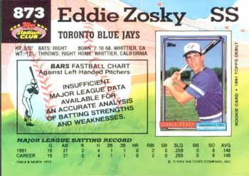 1992 Stadium Club #873 Eddie Zosky Back