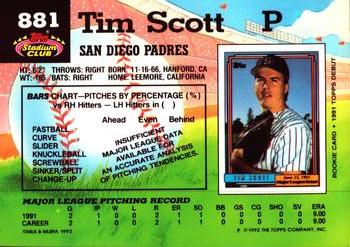 1992 Stadium Club #881 Tim Scott Back
