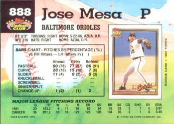1992 Stadium Club #888 Jose Mesa Back