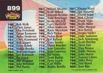 1992 Stadium Club #899 Checklist: 701-800 Back