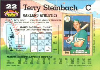 1992 Stadium Club #22 Terry Steinbach Back