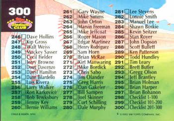 1992 Stadium Club #300 Checklist: 201-300 Back