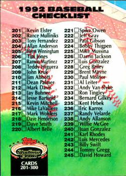 1992 Stadium Club #300 Checklist: 201-300 Front