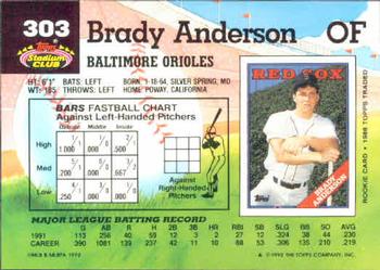 1992 Stadium Club #303 Brady Anderson Back