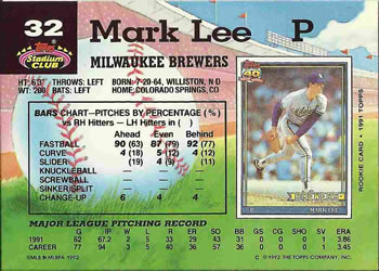 1992 Stadium Club #32 Mark Lee Back
