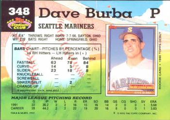 1992 Stadium Club #348 Dave Burba Back