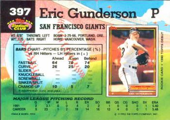 1992 Stadium Club #397 Eric Gunderson Back