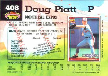 1992 Stadium Club #408 Doug Piatt Back