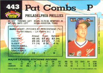 1992 Stadium Club #443 Pat Combs Back