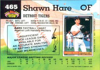 1992 Stadium Club #465 Shawn Hare Back