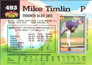1992 Stadium Club #493 Mike Timlin Back