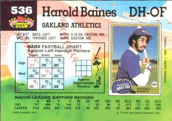 1992 Stadium Club #536 Harold Baines Back