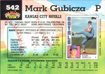 1992 Stadium Club #542 Mark Gubicza Back