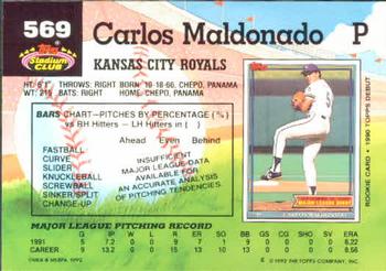 1992 Stadium Club #569 Carlos Maldonado Back