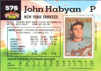 1992 Stadium Club #576 John Habyan Back