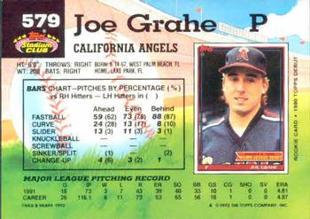 1992 Stadium Club #579 Joe Grahe Back