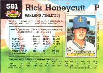 1992 Stadium Club #581 Rick Honeycutt Back
