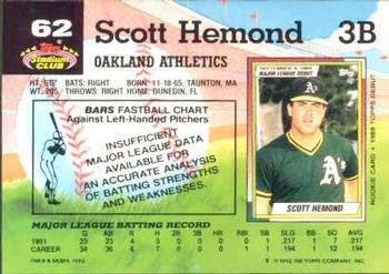 1992 Stadium Club #62 Scott Hemond Back