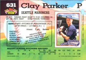1992 Stadium Club #631 Clay Parker Back