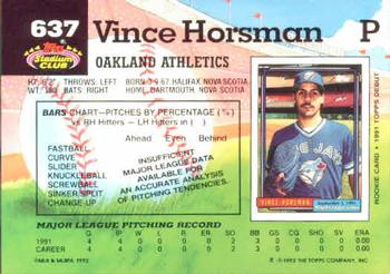 1992 Stadium Club #637 Vince Horsman Back