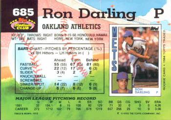 1992 Stadium Club #685 Ron Darling Back