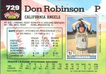 1992 Stadium Club #729 Don Robinson Back
